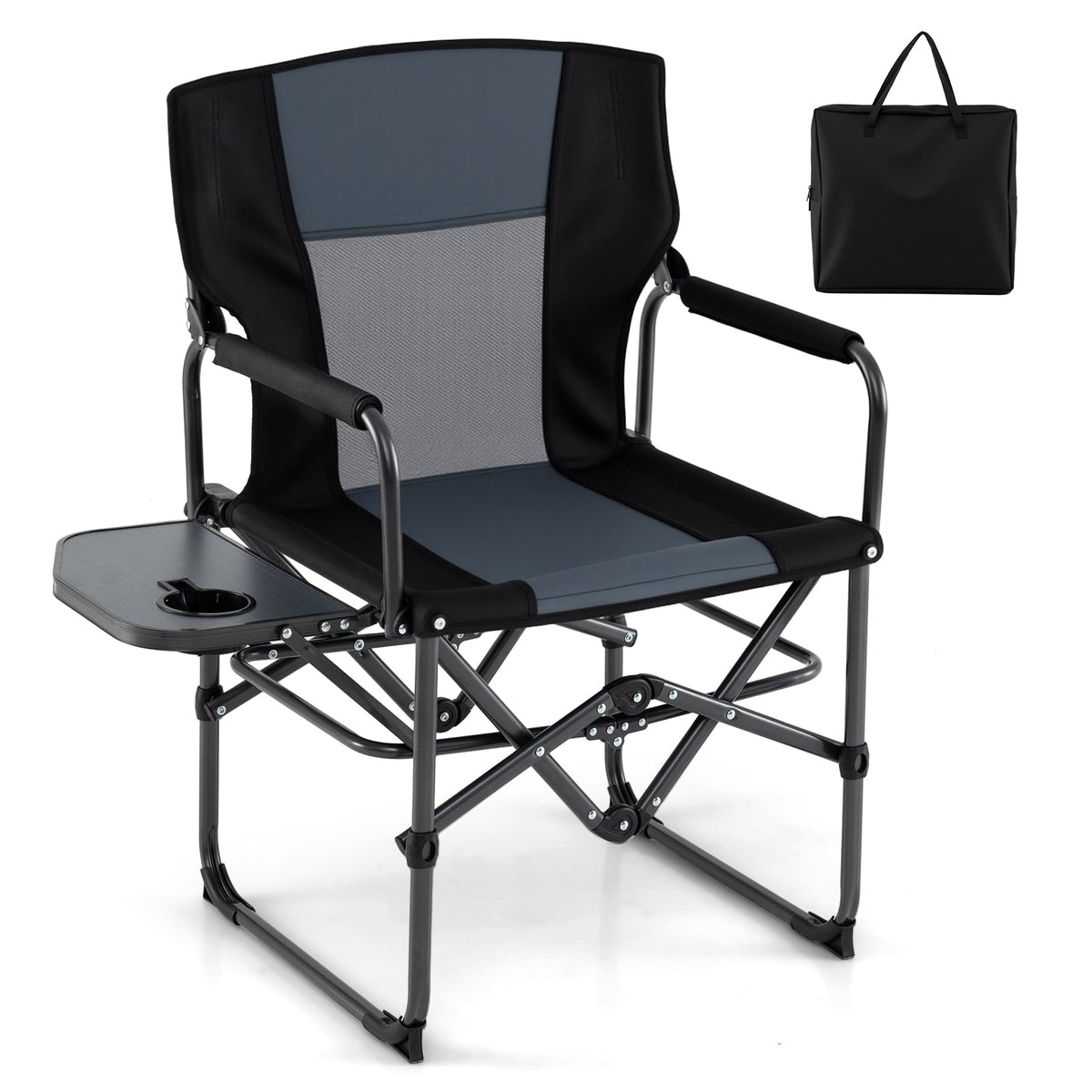 Folding Camping Chair with Side Table and Cup Holder with Carrying Bag